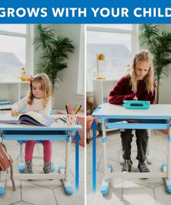 Mount-It! Kids Desk and Chair Set, Steel, White/Blue 2