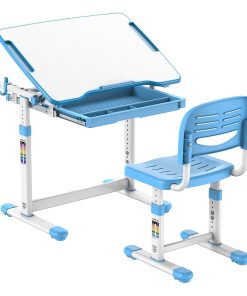 Mount-It! Kids Desk and Chair Set, Steel, White/Blue