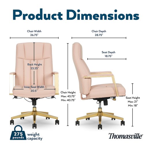 Thomasville Lyndale Ergonomic Faux Leather Mid-Back Office Chair, Blush - Image 2