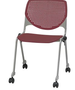 KFI Studios KOOL Stacking Chair With Casters, Burgundy/Silver 2
