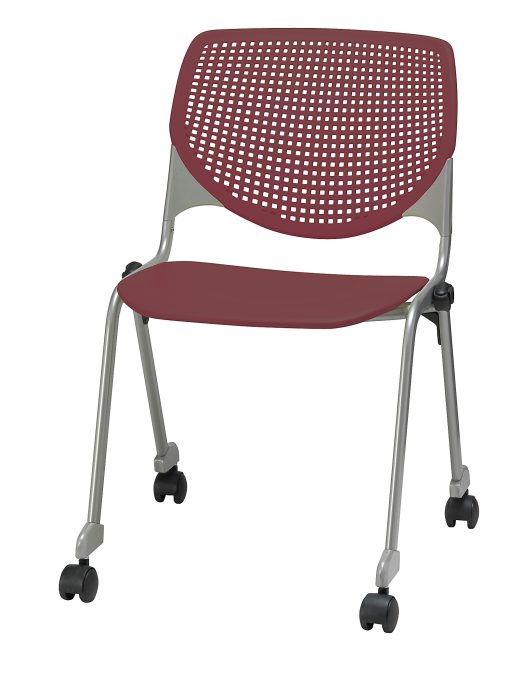 KFI Studios KOOL Stacking Chair With Casters, Burgundy/Silver - Image 2