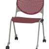 KFI Studios KOOL Stacking Chair With Casters, Burgundy/Silver