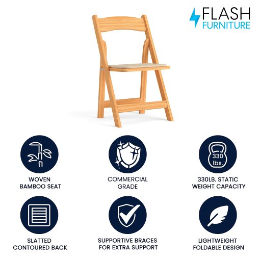 Flash Furniture HERCULES Wood Folding Chair With Vinyl Seat, Natural - Image 2