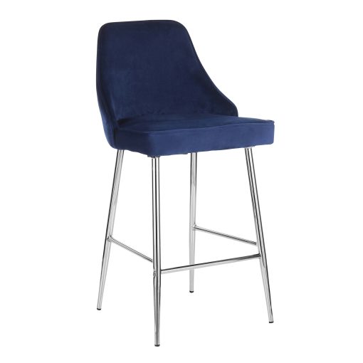 LumiSource Marcel Counter Stools, Chrome/Navy Blue, Set Of 2 Stools - Image 2