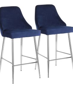 LumiSource Marcel Counter Stools, Chrome/Navy Blue, Set Of 2 Stools