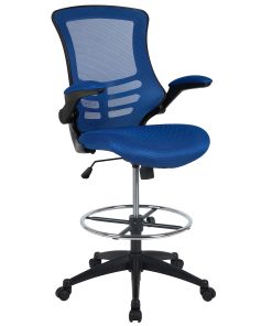 Flash Furniture Mid-Back Mesh Ergonomic Drafting Chair with Adjustable Foot Ring and Flip-Up Arms, Blue 2