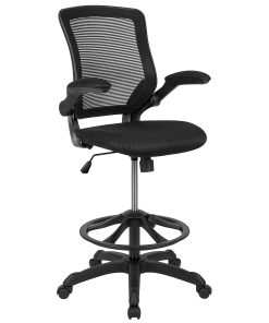 Flash Furniture Mid Back Mesh Ergonomic Drafting Chair with Adjustable Foot Ring and Flip-Up Arms, Black 2