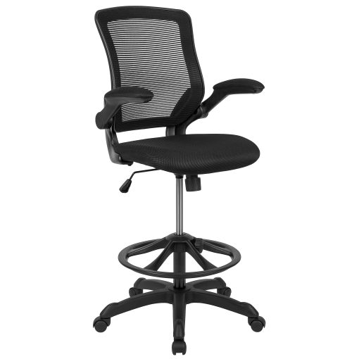 Flash Furniture Mid Back Mesh Ergonomic Drafting Chair with Adjustable Foot Ring and Flip-Up Arms, Black - Image 2