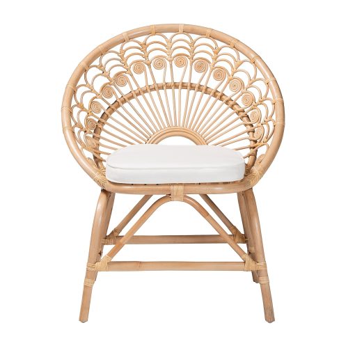 bali & pari Abriella Modern Bohemian Rattan Peacock Accent Chair, Natural Brown - Image 2