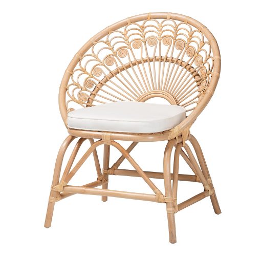 bali & pari Abriella Modern Bohemian Rattan Peacock Accent Chair, Natural Brown