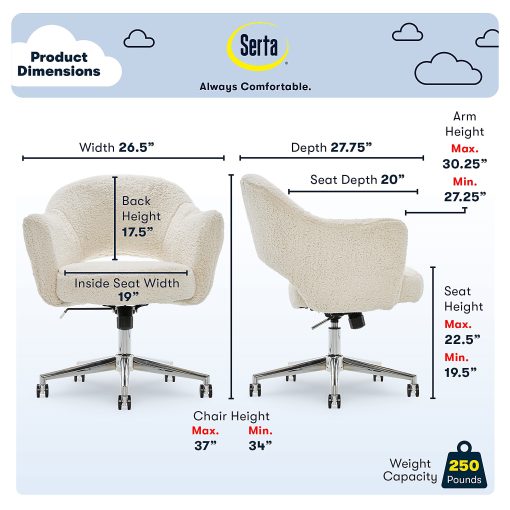 Serta Valetta Fabric Mid-Back Home Office Chair, Cream - Image 2