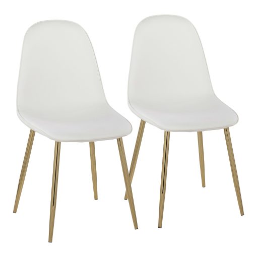 LumiSource Pebble Contemporary Dining Chairs, White/Gold, Set Of 2 Chairs
