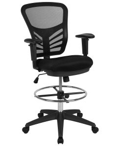 Flash Furniture Mid-Back Mesh Ergonomic Drafting Chair with Adjustable Chrome Foot Ring, Adjustable Arms, Black 2