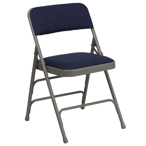 Flash Furniture HERCULES Vinyl Curved Triple-Braced Folding Chair, Navy/Gray - Image 2