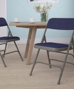 Flash Furniture HERCULES Vinyl Curved Triple-Braced Folding Chair, Navy/Gray
