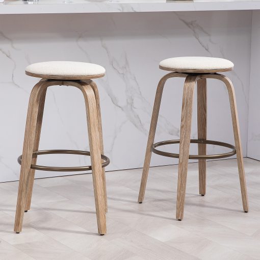 Glamour Home Beatus Fabric Barstool, Beige/Brown - Image 2