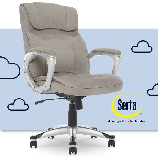Serta Hannah Ergonomic Fabric Mid-Back Office Chair, Glacial Gray/Silver - Image 2