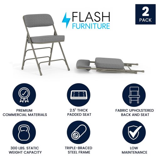 Flash Furniture Hercules Premium Curved Upholstered Folding Chairs, Set Of 2 Chairs, Gray - Image 2