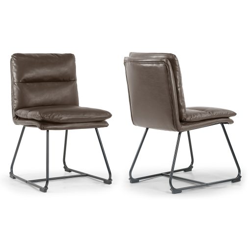 Glamour Home Aulani Upholstered Dining Chairs With Puffy Cushions, Brown, Set Of 2 Chairs