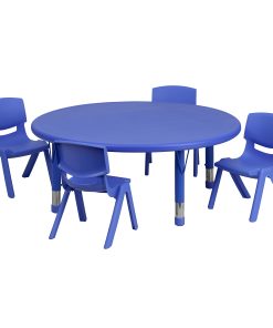 Flash Furniture Round Plastic Height-Adjustable Activity Table Set With 4 Chairs, 23-3/4"H x 45"W x 45"D, Blue