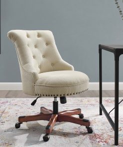 Linon Dallas Fabric Mid-Back Home Office Chair, Beige/Cherry 2