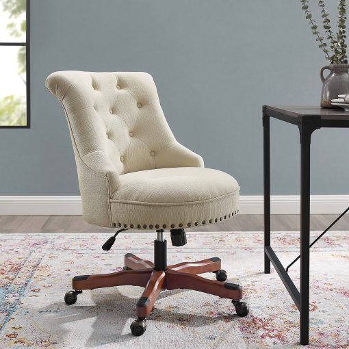 Linon Dallas Fabric Mid-Back Home Office Chair, Beige/Cherry - Image 2