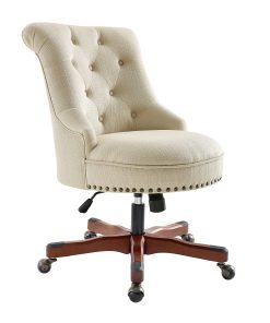 Linon Dallas Fabric Mid-Back Home Office Chair, Beige/Cherry