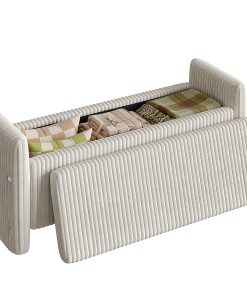 Bestier Corduroy Ottoman With Storage, 19”H x 44”W x 14”D, White 2