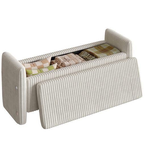 Bestier Corduroy Ottoman With Storage, 19”H x 44”W x 14”D, White