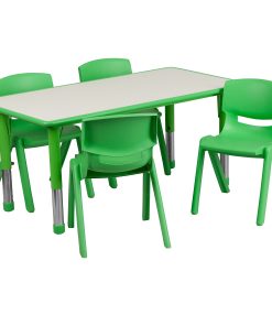 Flash Furniture Rectangular Plastic Height-Adjustable Activity Table Set With 4 Chairs, 23-1/2″H x 23-5/8″W x 47-1/4″D, Green 2
