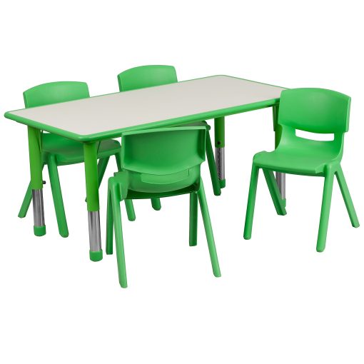 Flash Furniture Rectangular Plastic Height-Adjustable Activity Table Set With 4 Chairs, 23-1/2"H x 23-5/8"W x 47-1/4"D, Green - Image 2