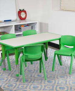 Flash Furniture Rectangular Plastic Height-Adjustable Activity Table Set With 4 Chairs, 23-1/2"H x 23-5/8"W x 47-1/4"D, Green