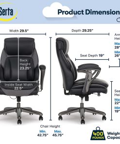 Serta® SmartLayers™ Everett Big & Tall Ergonomic Vegan Leather High-Back Executive Office Chair, Black/Dark Gray, BIFMA Compliant 2