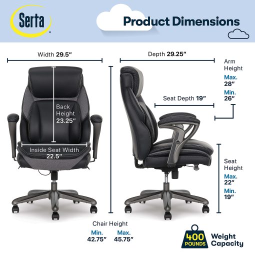 Serta® SmartLayers™ Everett Big & Tall Ergonomic Vegan Leather High-Back Executive Office Chair, Black/Dark Gray, BIFMA Compliant - Image 2