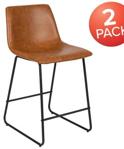 Flash Furniture LeatherSoft™ Faux Leather Counter-Height Bar Stools, Light Brown, Set Of 2 Stools 2