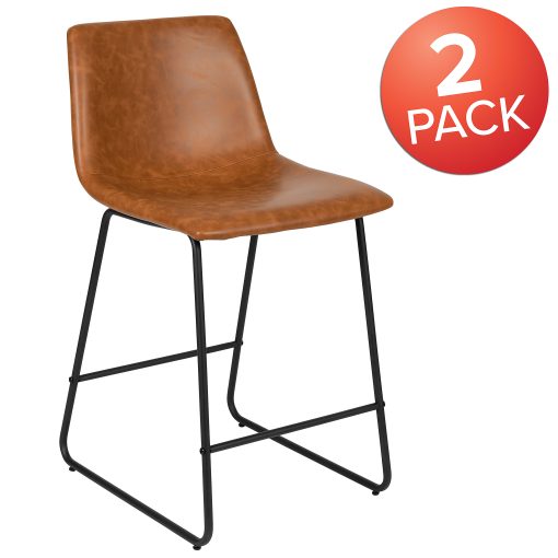 Flash Furniture LeatherSoft™ Faux Leather Counter-Height Bar Stools, Light Brown, Set Of 2 Stools - Image 2