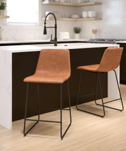 Flash Furniture LeatherSoft™ Faux Leather Counter-Height Bar Stools, Light Brown, Set Of 2 Stools