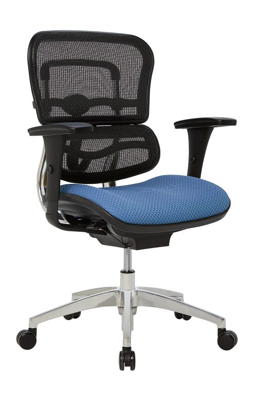 WorkPro® 12000 Series Ergonomic Mesh/Premium Fabric Mid-Back Chair, Black/Sky, BIFMA Compliant