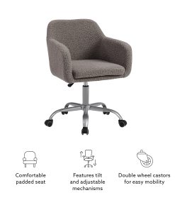 Linon Ryker Sherpa Home Office Chair, Gray/Silver 2