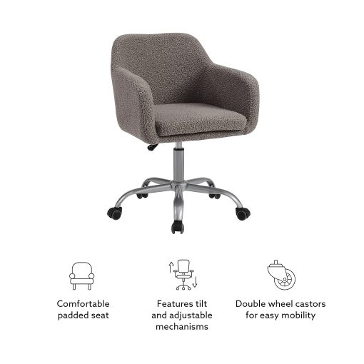 Linon Ryker Sherpa Home Office Chair, Gray/Silver - Image 2