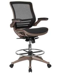Flash Furniture Mid-Back Transparent Mesh Drafting Chair with Flip-Up Arms, Black/Gold 2