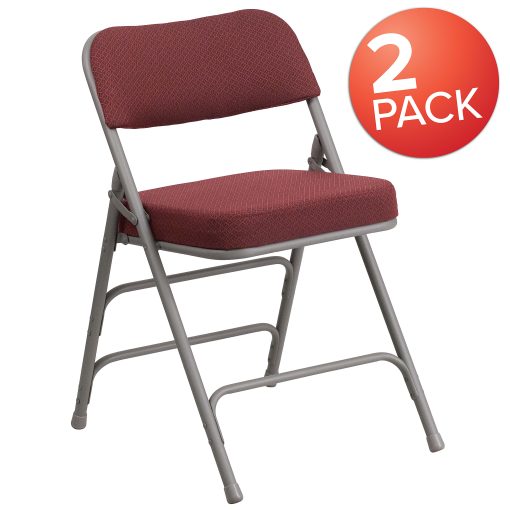 Flash Furniture HERCULES Series Premium Curved Triple Braced & Hinged Fabric Upholstered Metal Folding Chairs, Burgundy, Set Of 2 Chairs - Image 2