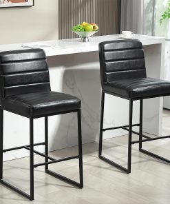 Glamour Home Belisario Faux Leather Bar Stools With Backs, Black, Set Of 2 Stools 2