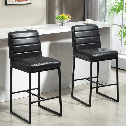 Glamour Home Belisario Faux Leather Bar Stools With Backs, Black, Set Of 2 Stools