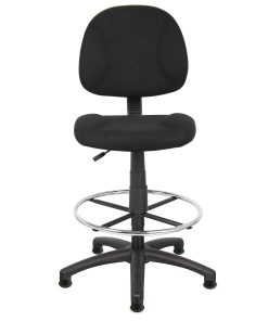 Boss Office Products Fabric Ergonomic Drafting Stool With Back, Black