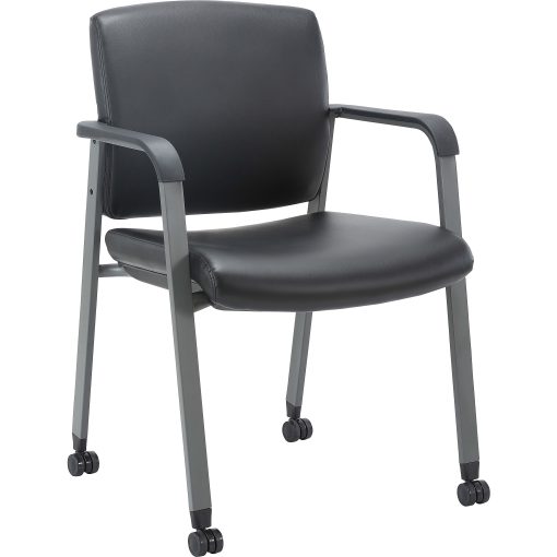 Lorell Healthcare Upholstery Guest Chair with Casters - Vinyl Seat Material - Vinyl Back Material - Steel Frame Material - 30951