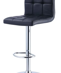 Powell Quilted Faux Leather Bar Stool, Black/Chrome