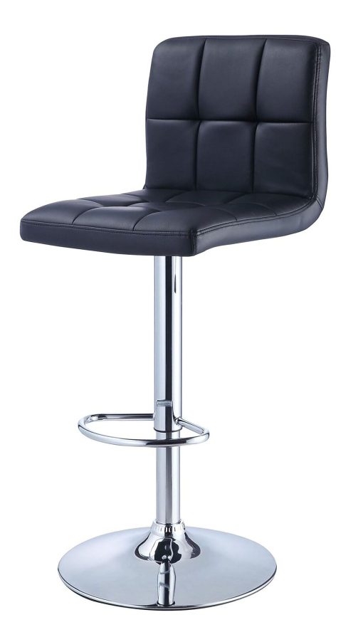 Powell Quilted Faux Leather Bar Stool, Black/Chrome