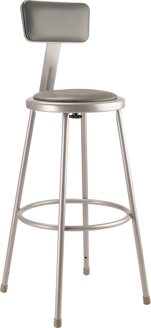 National Public Seating Vinyl-Padded Stool With Back, 30"H, Gray