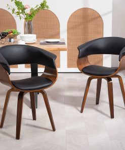 Glamour Home Beale Faux Leather Dining Accent Chair, Black/Walnut 2